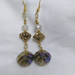 Clear and Gold Czech Beaded Drop Earrings