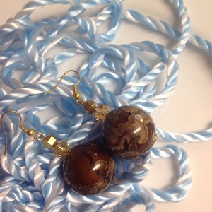 Brown Moon Ball Beaded Earrings