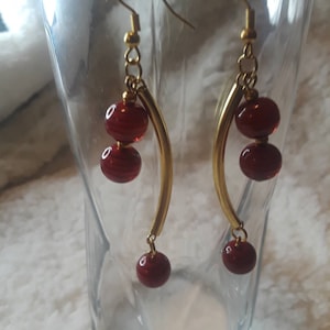Gold and Burgundy and Black Beaded Drop Earrings