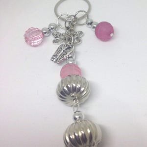 Silver and Pink Beaded Butterfly Charm Keychain/Zipper Charm