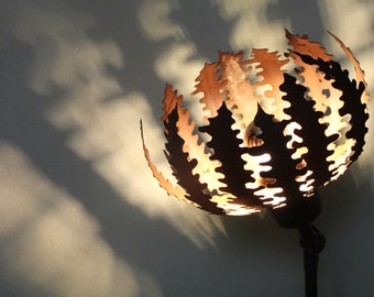 Wall and table lamp chandelier made of metal in a rust look, cutting torch design, unique, 100% handmade