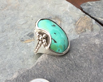 192# Natural Tibetan Turquoise ring in .950 sterling silver size 9