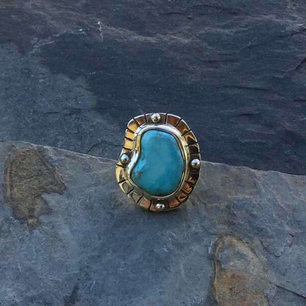 No.208 Natural Candelaria Turquoise and 950 Sterling Silver Ring