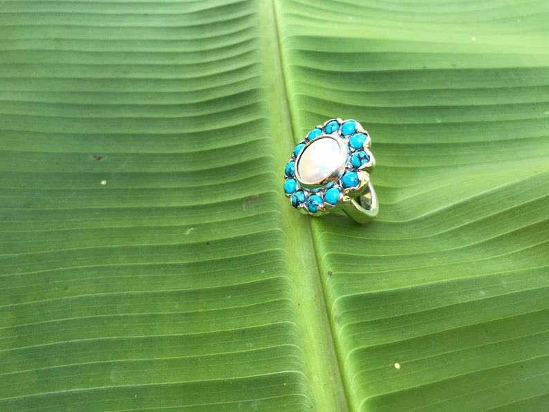 No.351 Tennessee River Pearl and Natural Bisbee Turquoise Ring