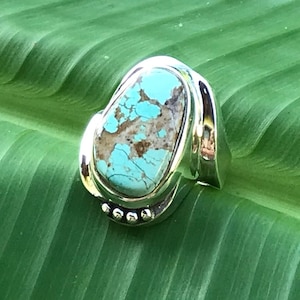 No.463 Natural Santa Rita Turquoise in a 950 Sterling Silver Ring size 6 1/2