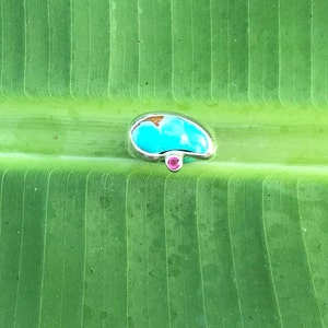 No677 Natural Royston Turquoise and Natural Ruby in a 950 Sterling Silver Ring size 7