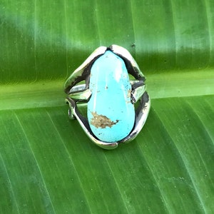 No615 Natural Santa Rita Turquoise and 950 Sterling Silver Ring size 8