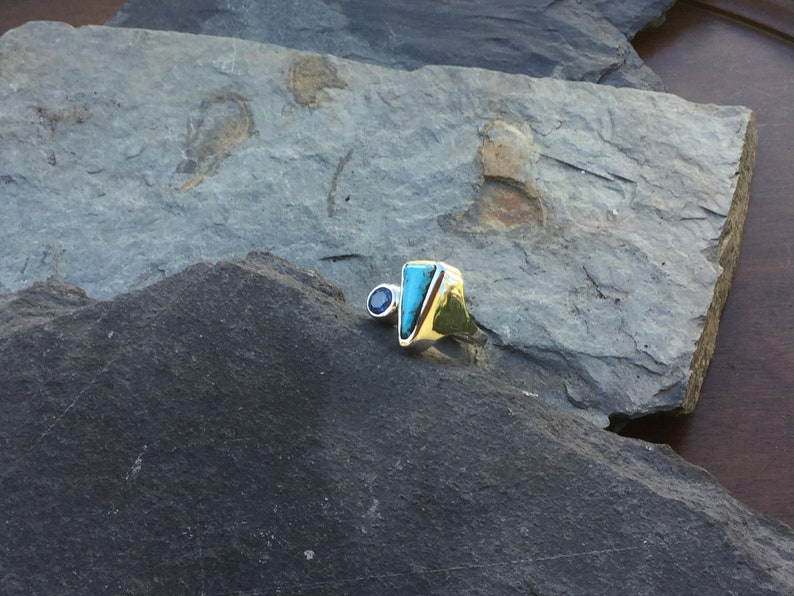 183# Natural Kingman Turquoise and Ice Blue Topaz Ring
