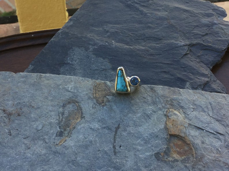 183# Natural Kingman Turquoise and Ice Blue Topaz Ring