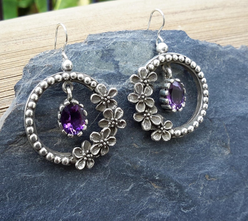 No.89 Amethyst with Apple Blossom Flower Earrings