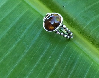No661 Natural Arizona Fire Agate and 950 Sterling Silver Ring size 8