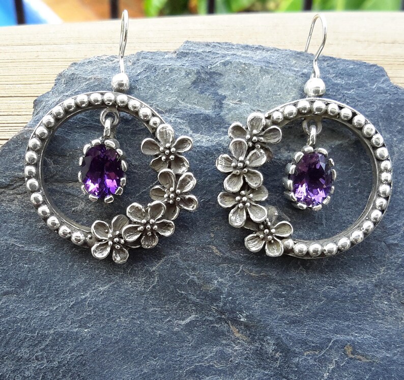 No.89 Amethyst with Apple Blossom Flower Earrings