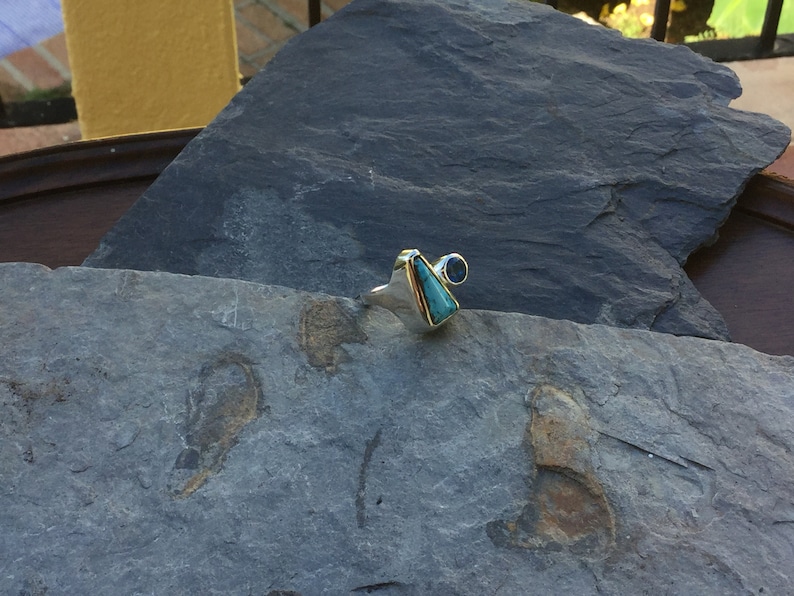 183# Natural Kingman Turquoise and Ice Blue Topaz Ring