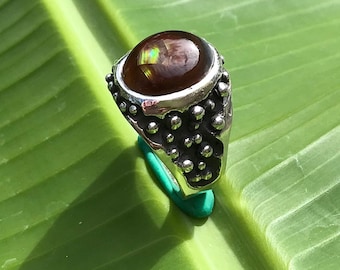No685 Natural Arizona Fire Agate and 950 Sterling Silver Ring size 12
