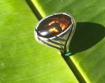 No726 Natural Arizona Fire Agate in a 950 Sterling Silver Ring size 6