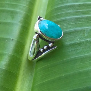 No658 Natural Chrysocolla and 950 Sterling Silver Ring size 7 3/4