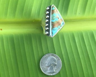 No 1165 Natural Johnny Bull Turquoise in a 950 Sterling Silver Ring Size 9 1/2