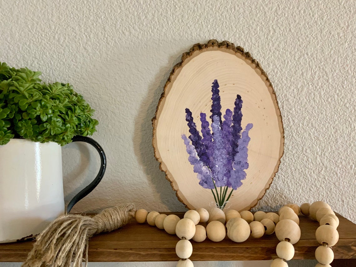 Large Wood Slice Painting Lavender Bundle Etsy