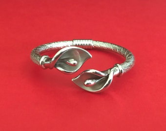 Vintage Copper /& Silver Blooming Blossoms Calla Lily Cuff Bracelet