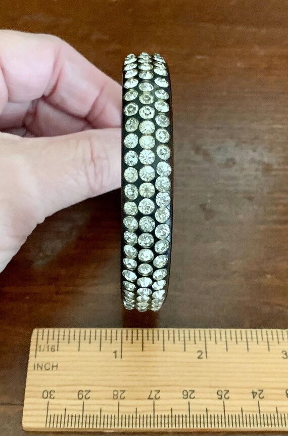 Vintage Black Celluloid With Clear Rhinestones Ba… - image 6