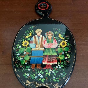 Vintage Ukrainian Folk Art Decorative Wooden Cutting Board-Hand-Painted. Vintage Kitchen Decor.