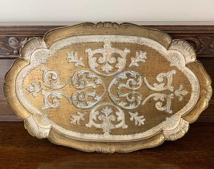Vintage Florentine Italian Wood Tray Large Oval Ornate Painted Gilt ...