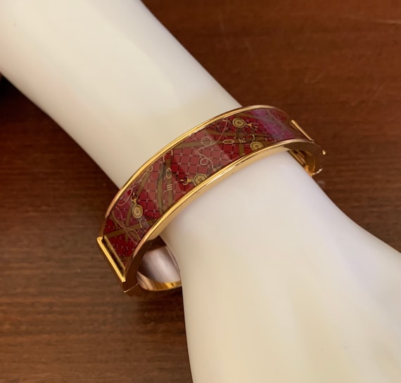 Talbots Goldtone Red Enamel Hinged Bangle Bracele… - image 1