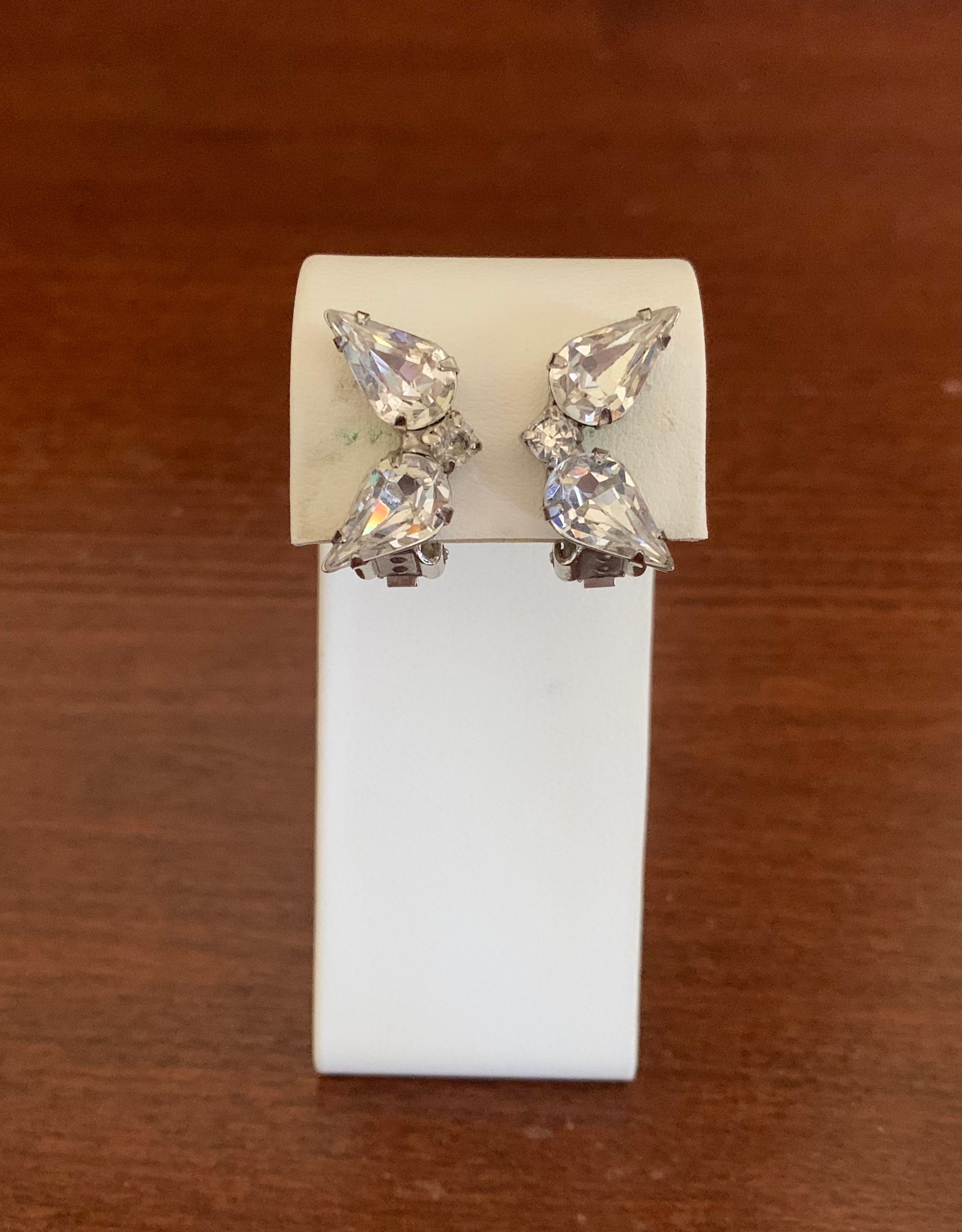 Boucles D'oreilles Vintage Art Déco - Marque Weiss Strass Et Argent - Style Années 20/30
