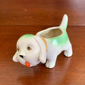 Vintage 1960’s JAPAN Anthropomorphic Dog Planter. Small Ceramic Dog Planter-Hand Painted. Vintage Mid-Century Decor.