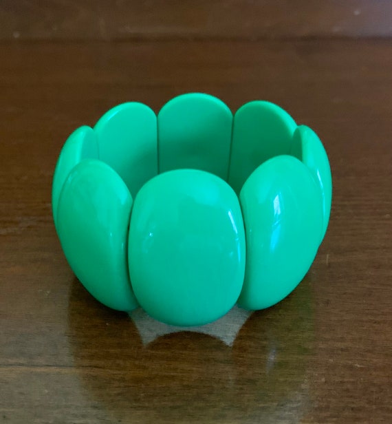 Lime Green Wide Chunky Lucite Stretch Bracelet. B… - image 5