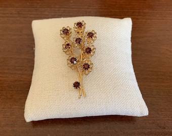 Goldtone Filigree Amber Rhinestone Flower Bouquet Pin or Brooch. Floral Goldtone Amber Rhinestone Pin.