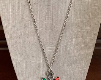 Avon Silvertone Filigree Cross Pendant Necklace With Multi-Colored Stones. 24 Inch Chain. Avon Jewelry.