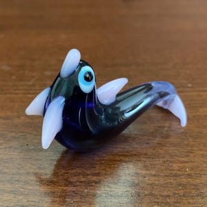 Art Glass Mini Seal Figurine. Derpy Purple Seal Glass Figurine. Collectible Mini Figures.