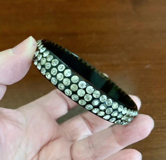 Vintage Black Celluloid With Clear Rhinestones Ba… - image 11
