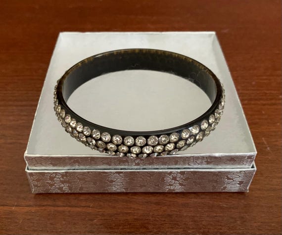 Vintage Black Celluloid With Clear Rhinestones Ba… - image 14