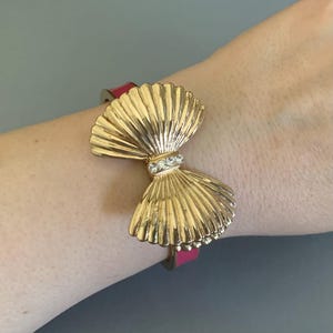 Lilly Pulitzer Goldtone Bow Pink Enamel Cuff Bracelet. Rhinestone Accents. Lilly Pulitzer Jewelry.