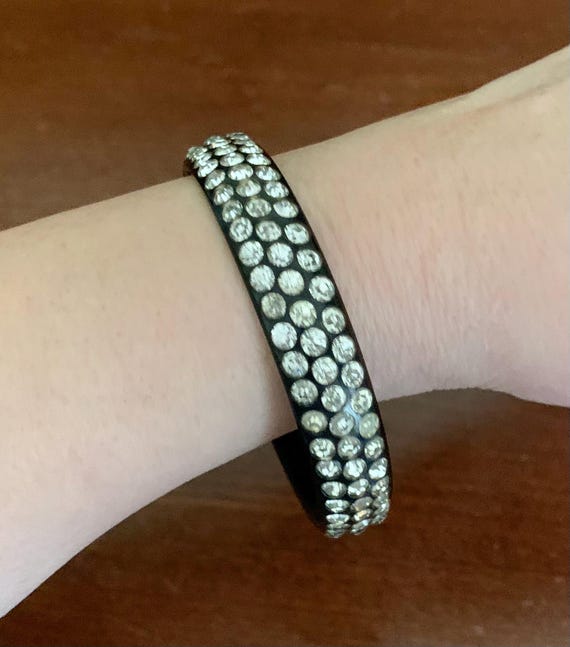 Vintage Black Celluloid With Clear Rhinestones Ba… - image 8