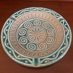 Vintage MCM 1970’s Large Blue Art Pottery Ashtray. 10 Inch. Mid-Century Blue/Green Ceramic Ashtray. Vintage MCM Home Decor-Smoking Accessory