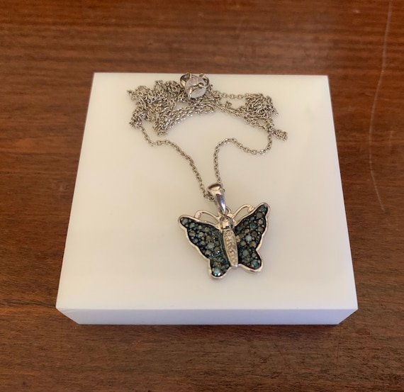 Swarovski Swan Marked Blue Crystal Butterfly 925 Sterling Pendant