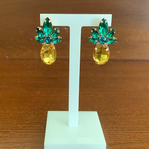 Rhinestone Pineapple Stud Pierced Earrings. Large Pineapple Earrings.