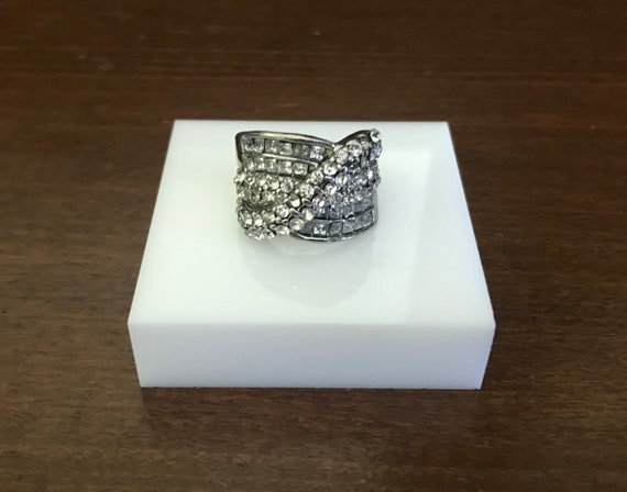 Crystal Rhinestone Silvertone Bypass Ring. Size 7… - image 5