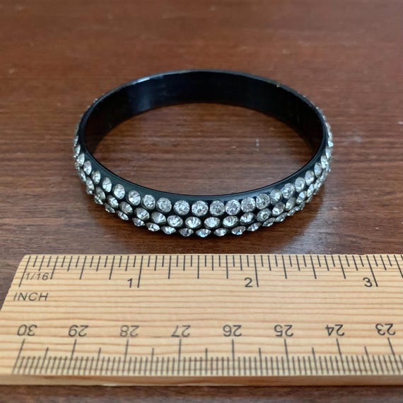 Vintage Black Celluloid With Clear Rhinestones Ba… - image 5