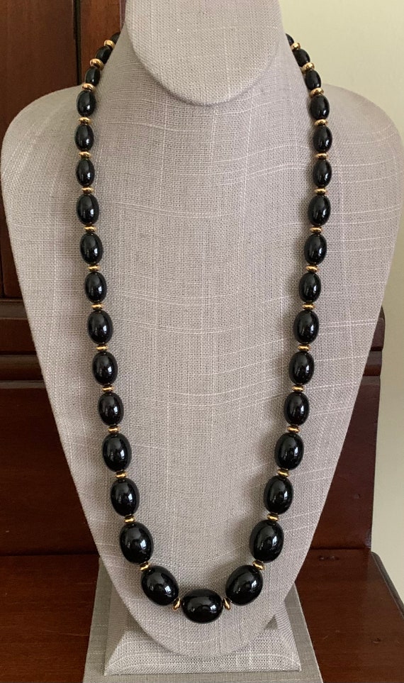 Napier Chunky Black Graduated Size Bead Long Neckl