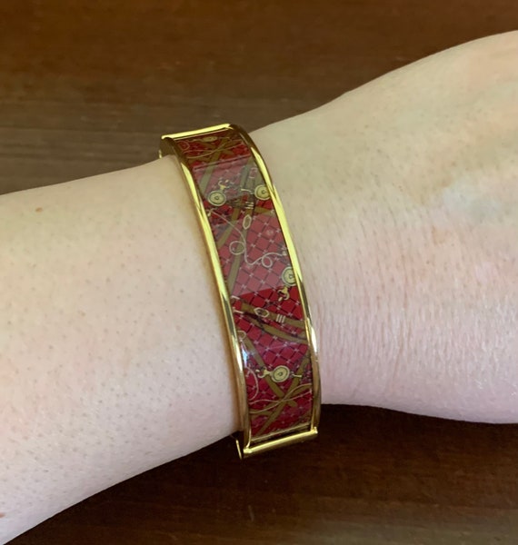 Talbots Goldtone Red Enamel Hinged Bangle Bracele… - image 4