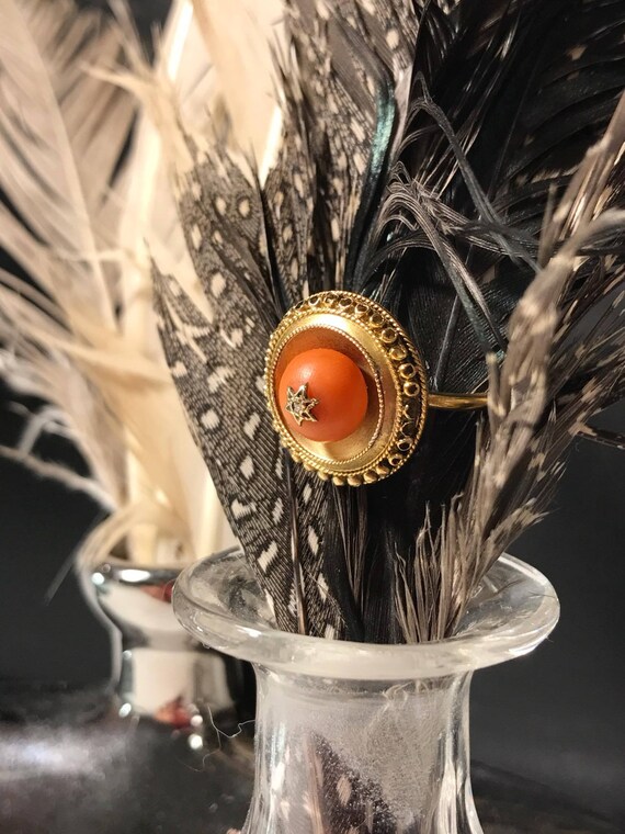 Antique Victorian Coral and Diamond Conversion Rin