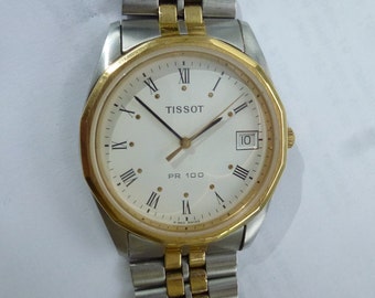 Tissot PR 100 saffier vintage Zwitsers quartz volledig stalen herenhorloge