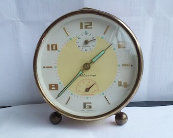 vintage mechanical alarm clock blessing with thermometer west Germany