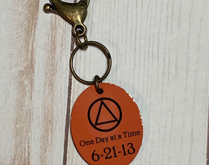One Day at a Time personalized keychain Keyring Alcoholics Anonymous Narcotics Anonymous Al-anon