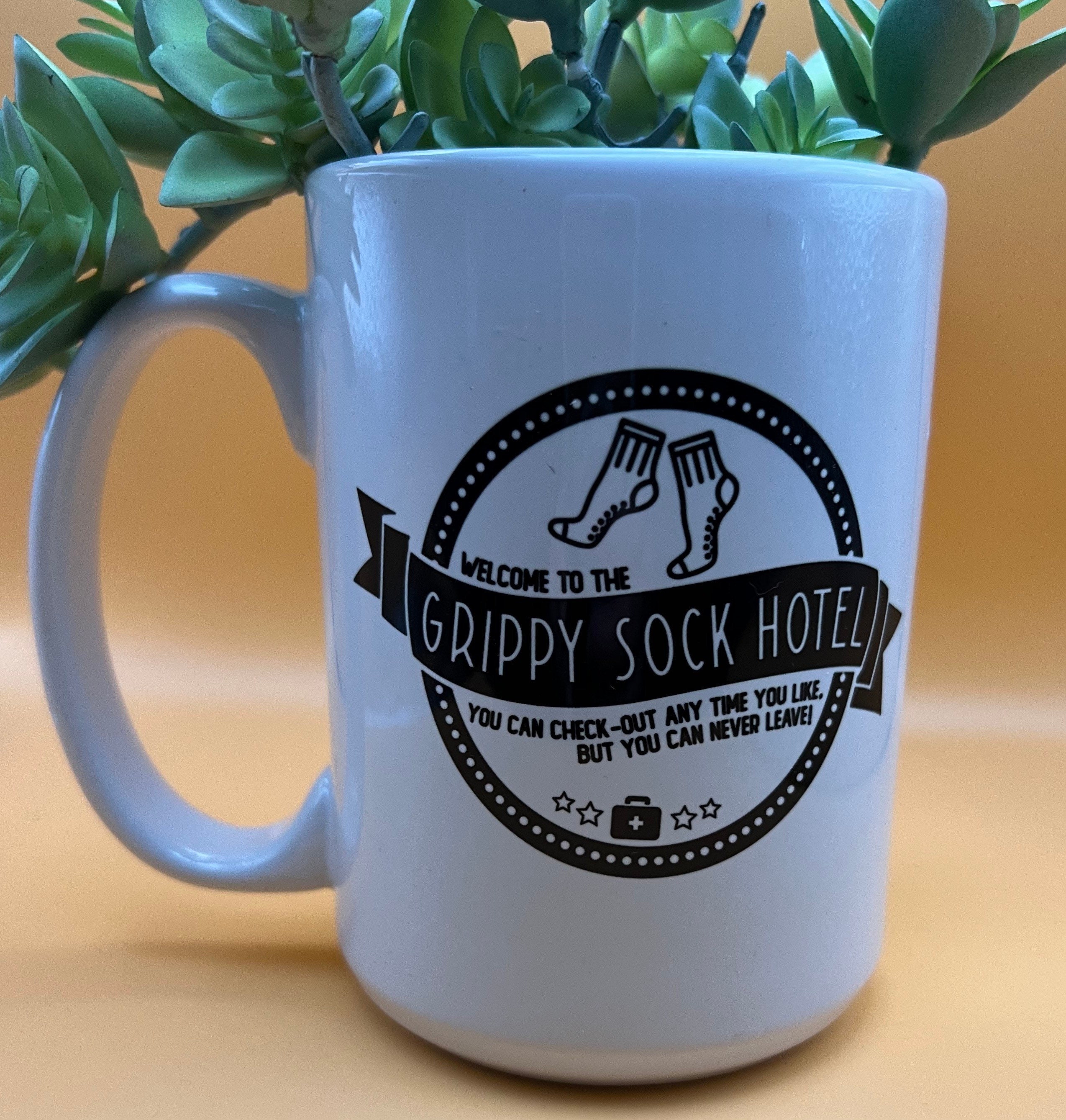 Grippy Sock Hotel 15oz Mug Recovery Mental Health 