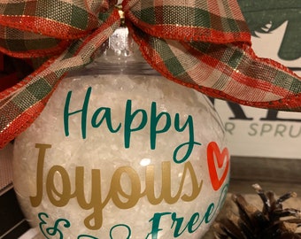 Happy Joyous and Free Christmas tree ornament, Recovery AA or NA